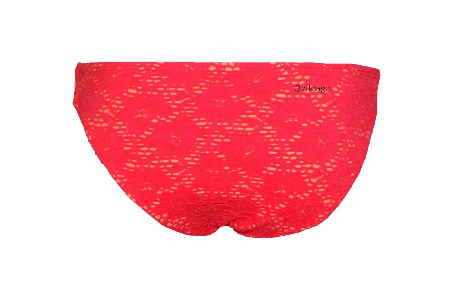 California Waves Junior's Crochet Lace Side-tab Bottom, Coral, XL