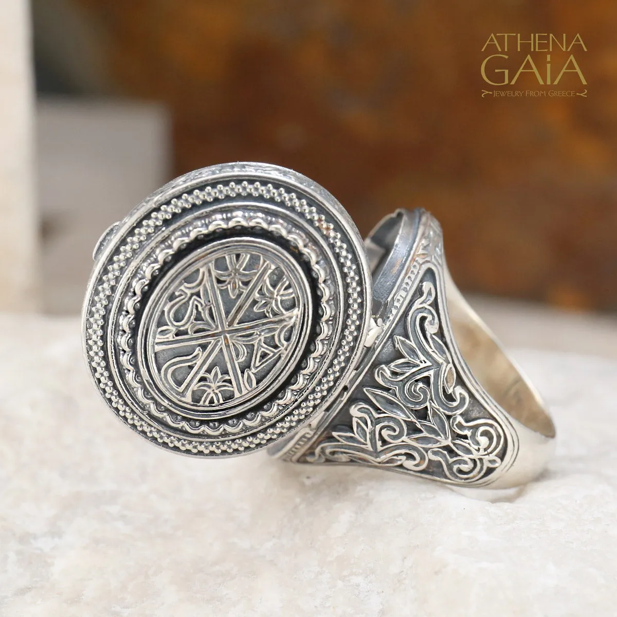 Chi Rho Crosier Silver Oval Locket Ring