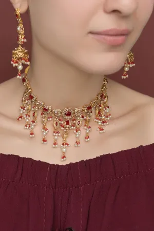 Choker Set Edition 01-OLJ-355-Golden And Maroon