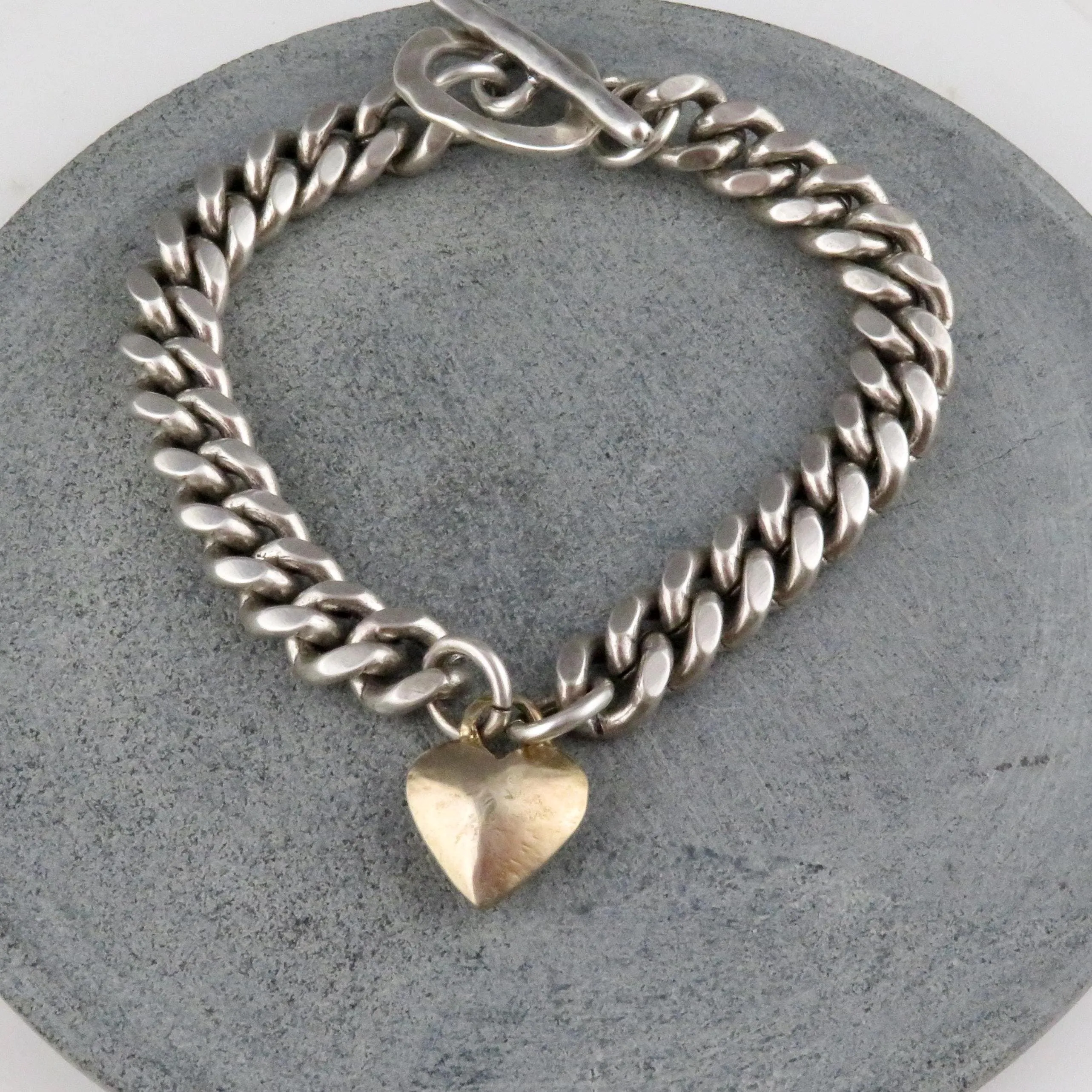 Chunky Curb Chain with Bronze Heart Bracelet