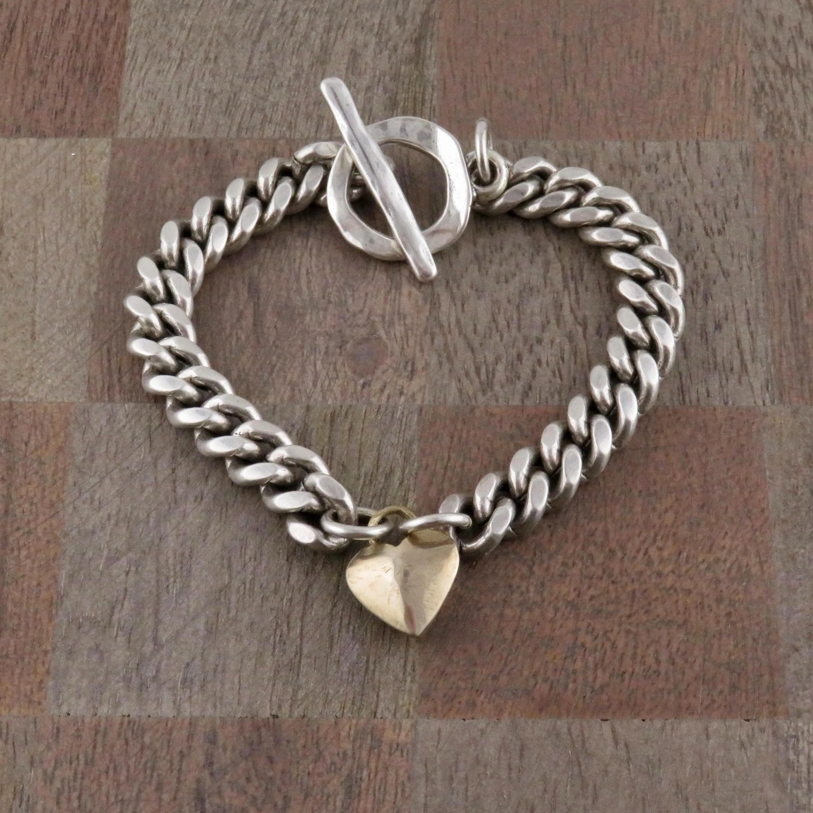 Chunky Curb Chain with Bronze Heart Bracelet