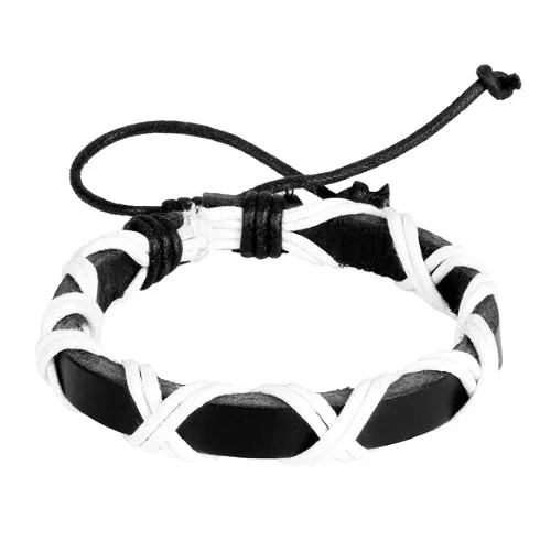 Classy Men White Leather Lace-up Bracelet