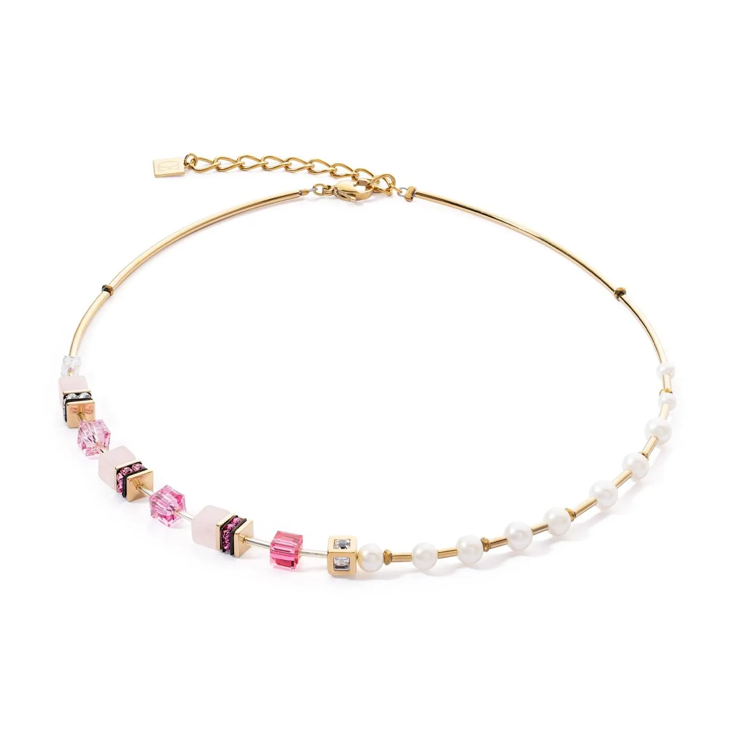 Coeur De Lion GeoCUBE® Gold Pink and Pearl Necklace