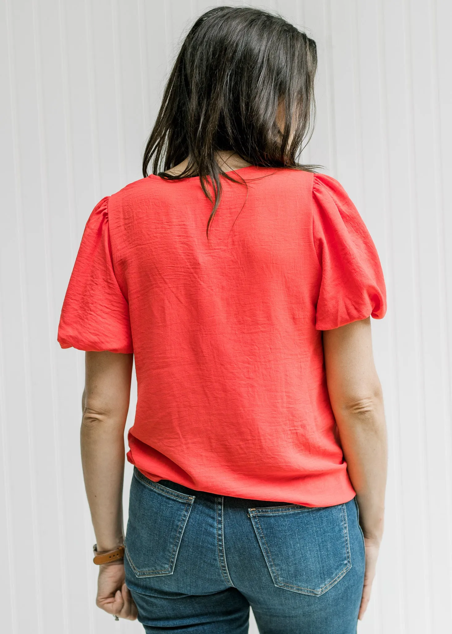 Coral Bubble Sleeve Top