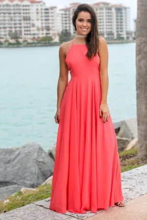 Coral Dress with Criss Cross Back