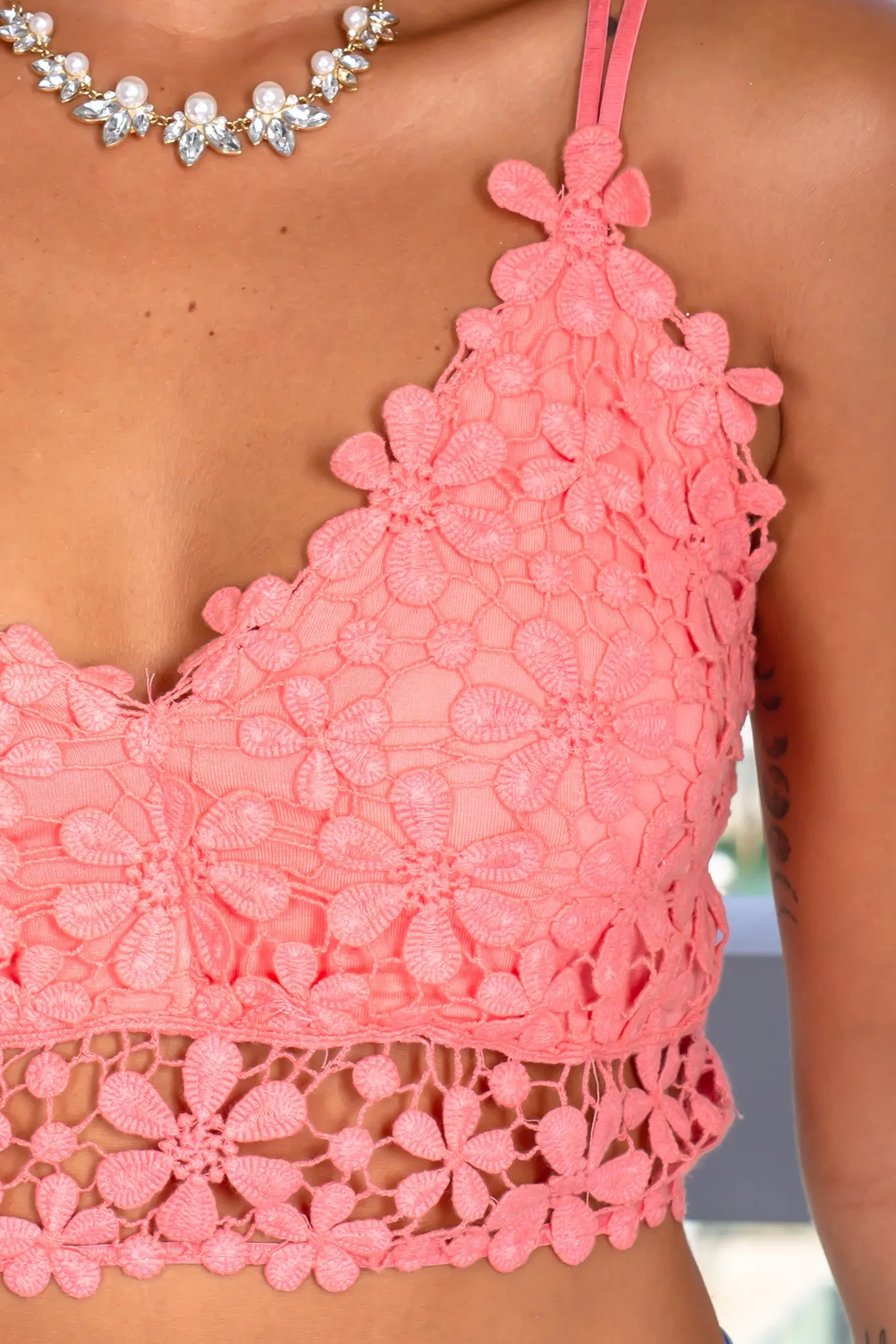 Coral Pink Lace Bralette