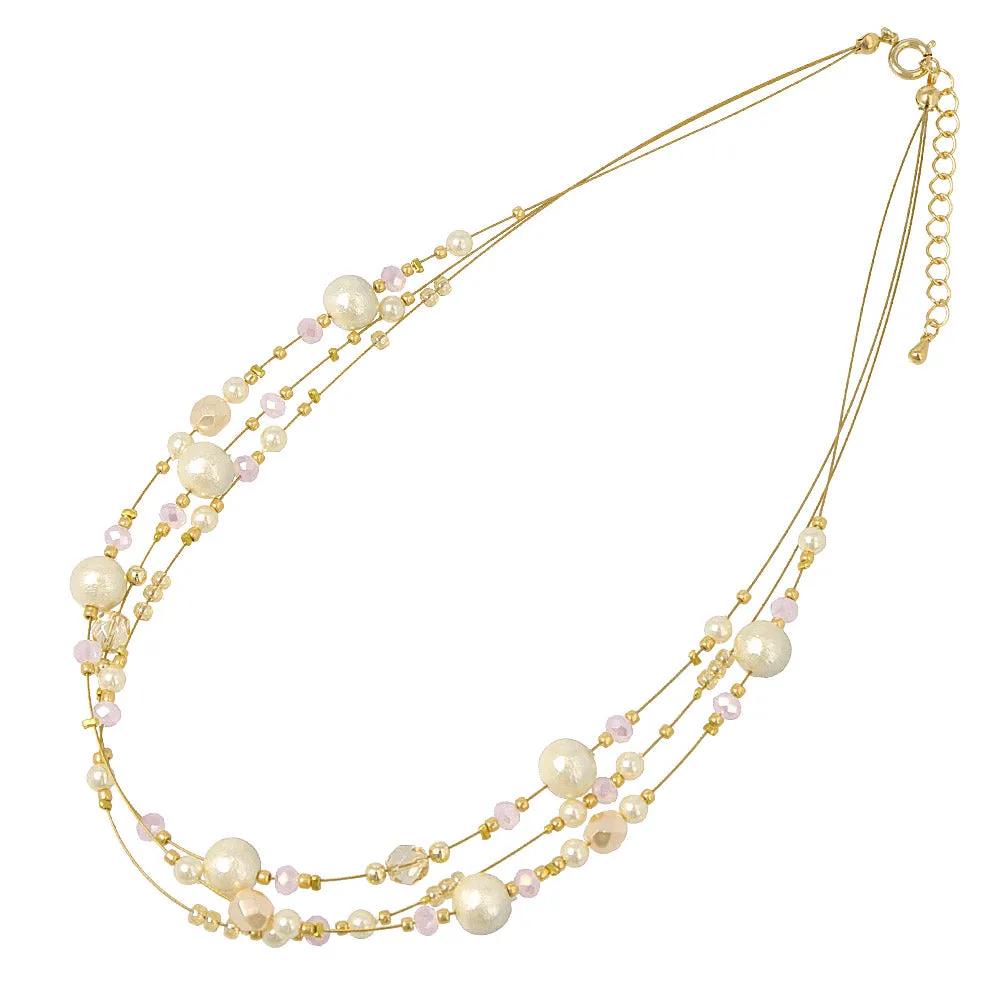 Cotton Pearl Triple Necklace