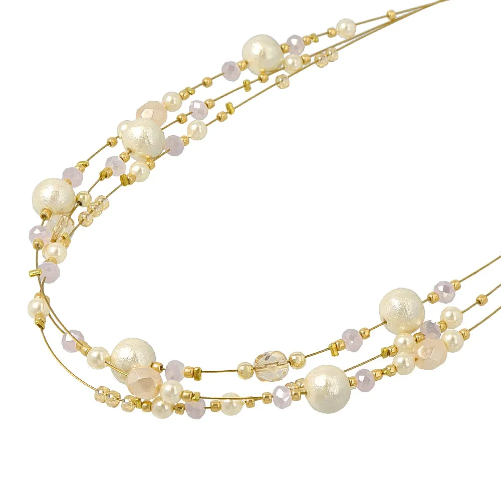 Cotton Pearl Triple Necklace