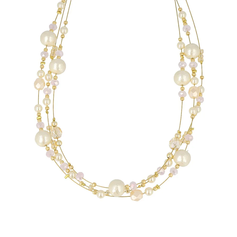 Cotton Pearl Triple Necklace