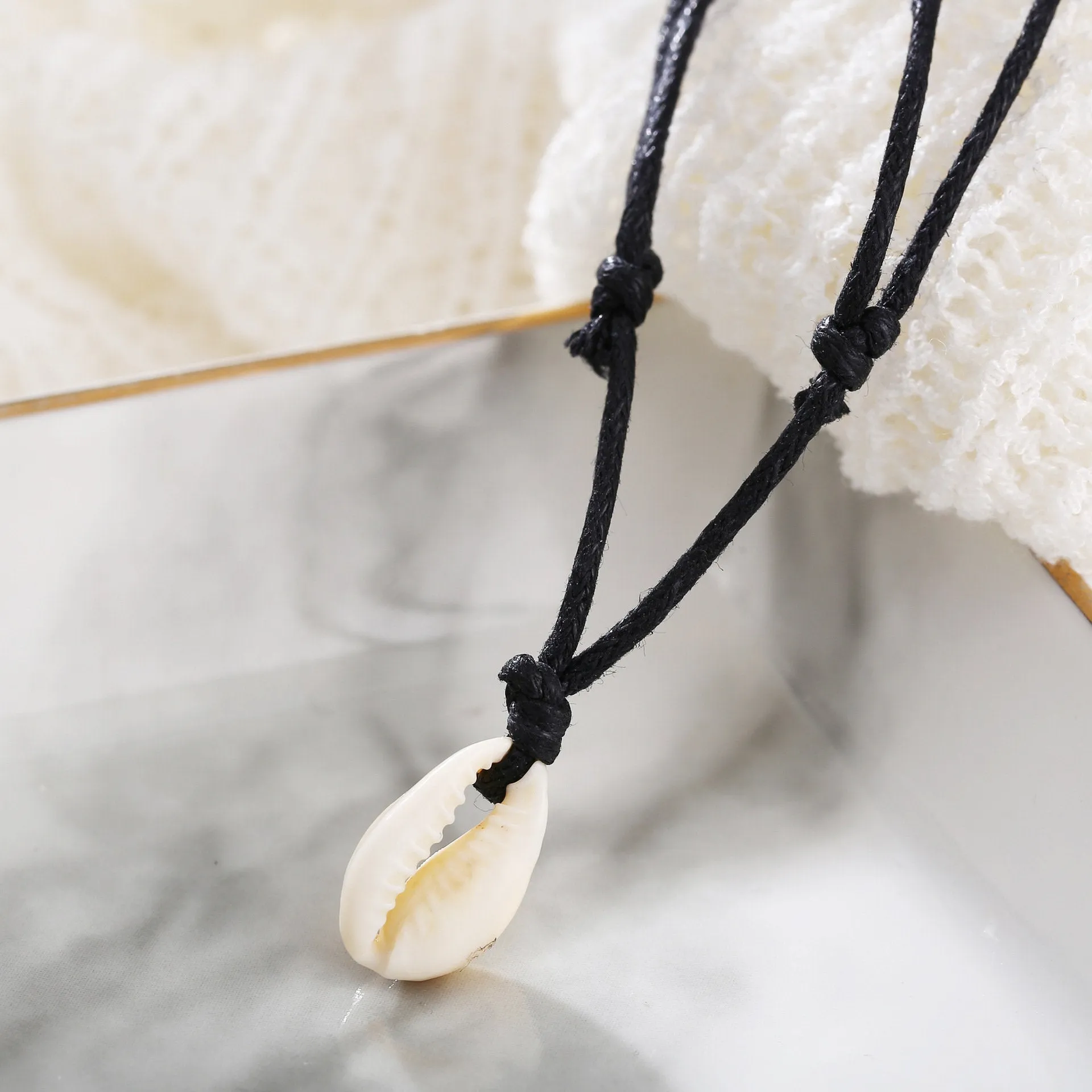 Cowrie Shell Necklace - Cowrie Shell Adjustable Choker - Shell Necklace - Beach Surf Necklace - Fashion Choker - Boho - Black Choker