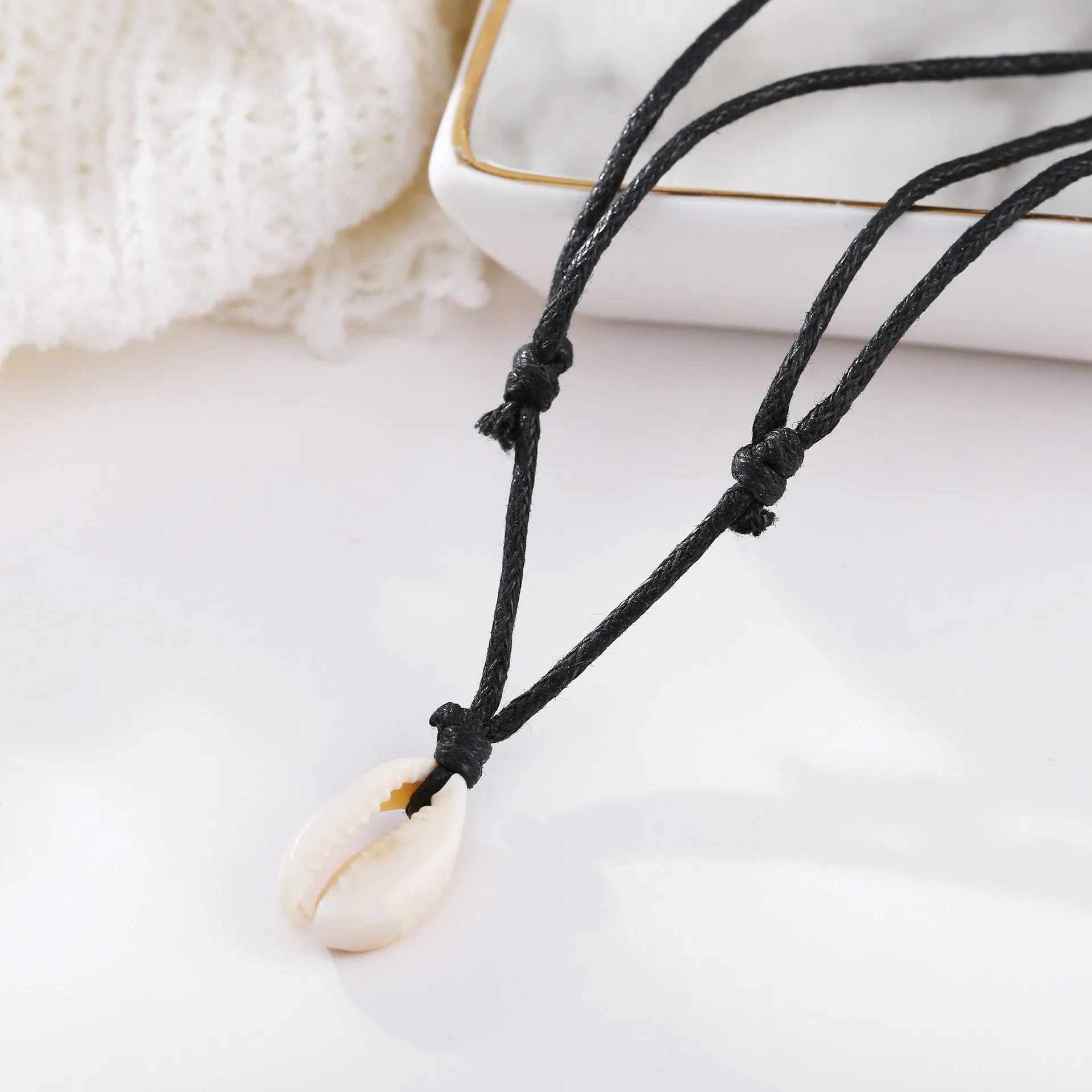 Cowrie Shell Necklace - Cowrie Shell Adjustable Choker - Shell Necklace - Beach Surf Necklace - Fashion Choker - Boho - Black Choker