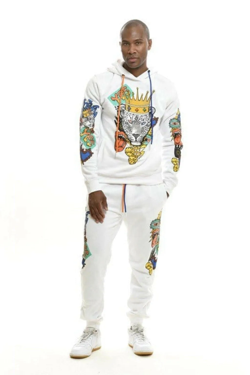 Crown Leopard Embroidery Fleece Tracksuits