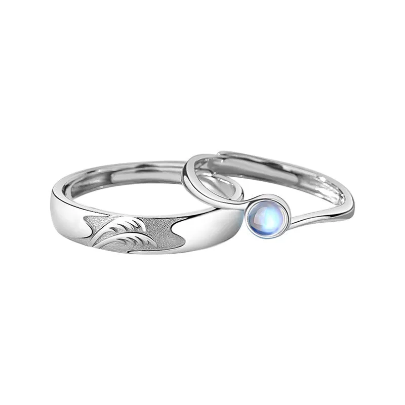 Custom Engraved Matching Moonstone Rings Set