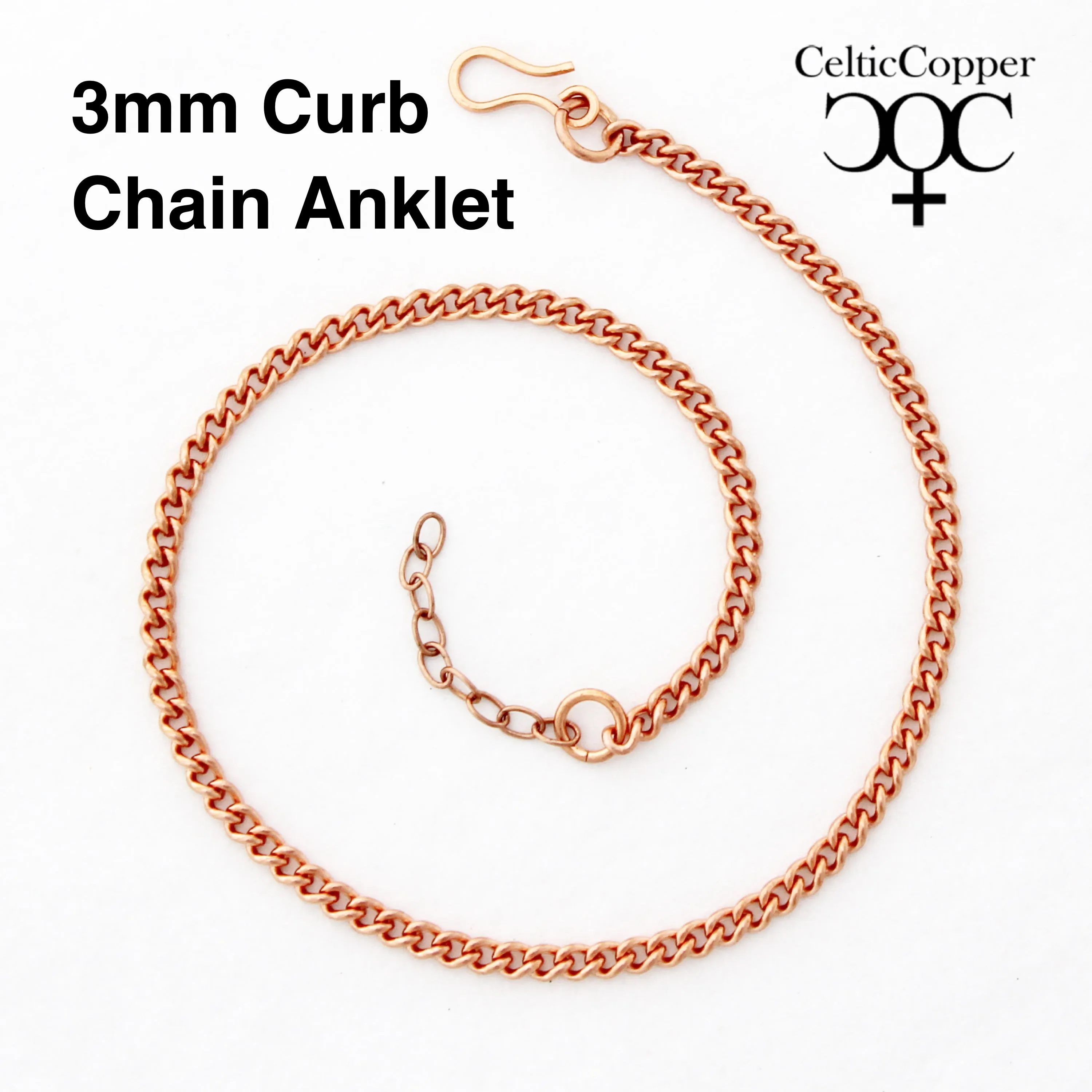 Custom Size Copper Curb Chain Anklet AC71M Lightweight 3mm Adjustable Solid Copper Anklet Chain Custom Size