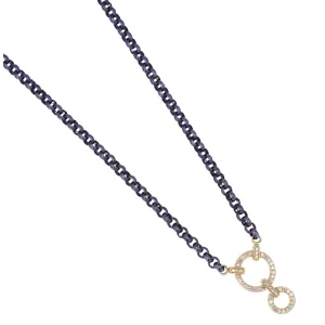 Cynthia Ann Blackened Sterling Silver and 14K Yellow Gold Classic Diamond Double Circle Display Necklace