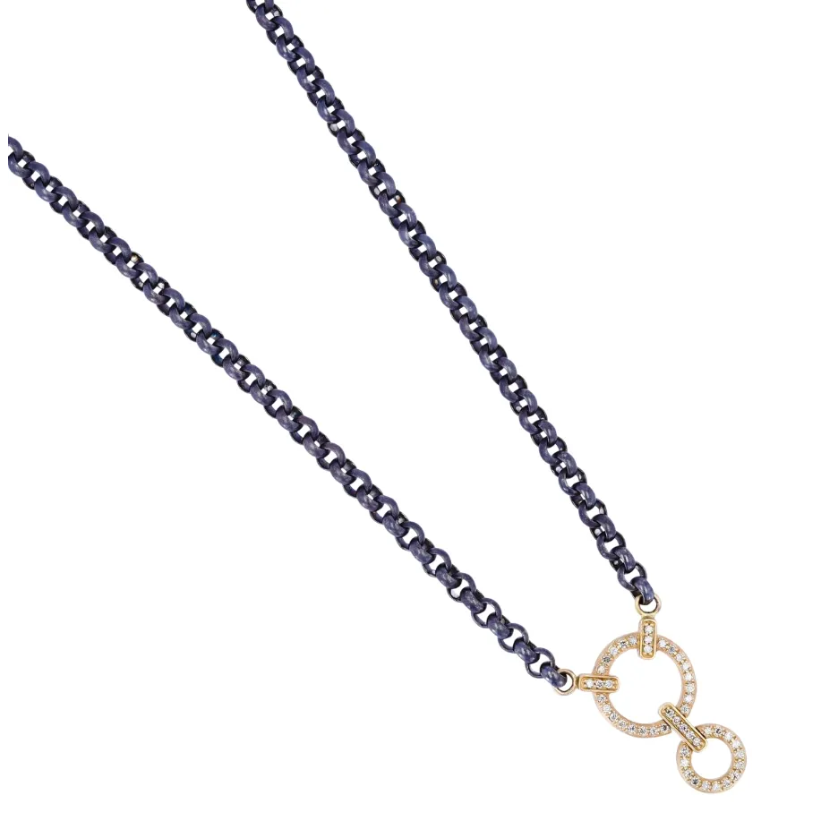 Cynthia Ann Blackened Sterling Silver and 14K Yellow Gold Classic Diamond Double Circle Display Necklace