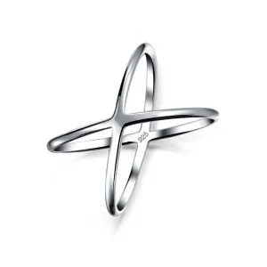 Delicate Thin Open Geometric Atomic X Criss Cross Silver Ring Sterling