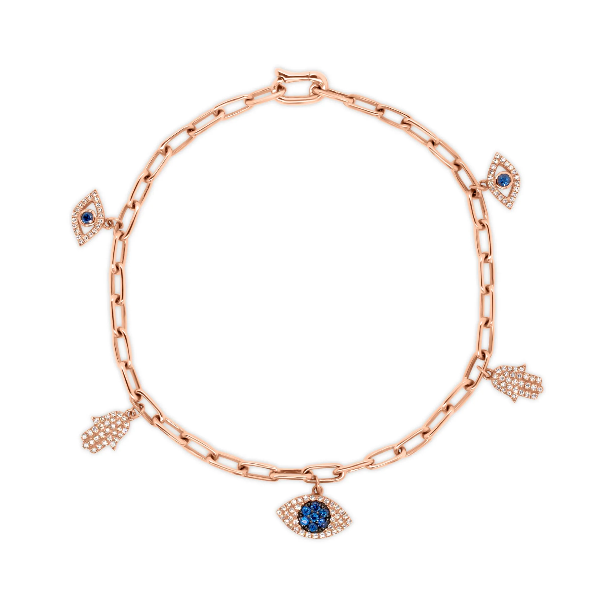 Diamond & Sapphire Evil-Eye & Hamsa Charm Bracelet