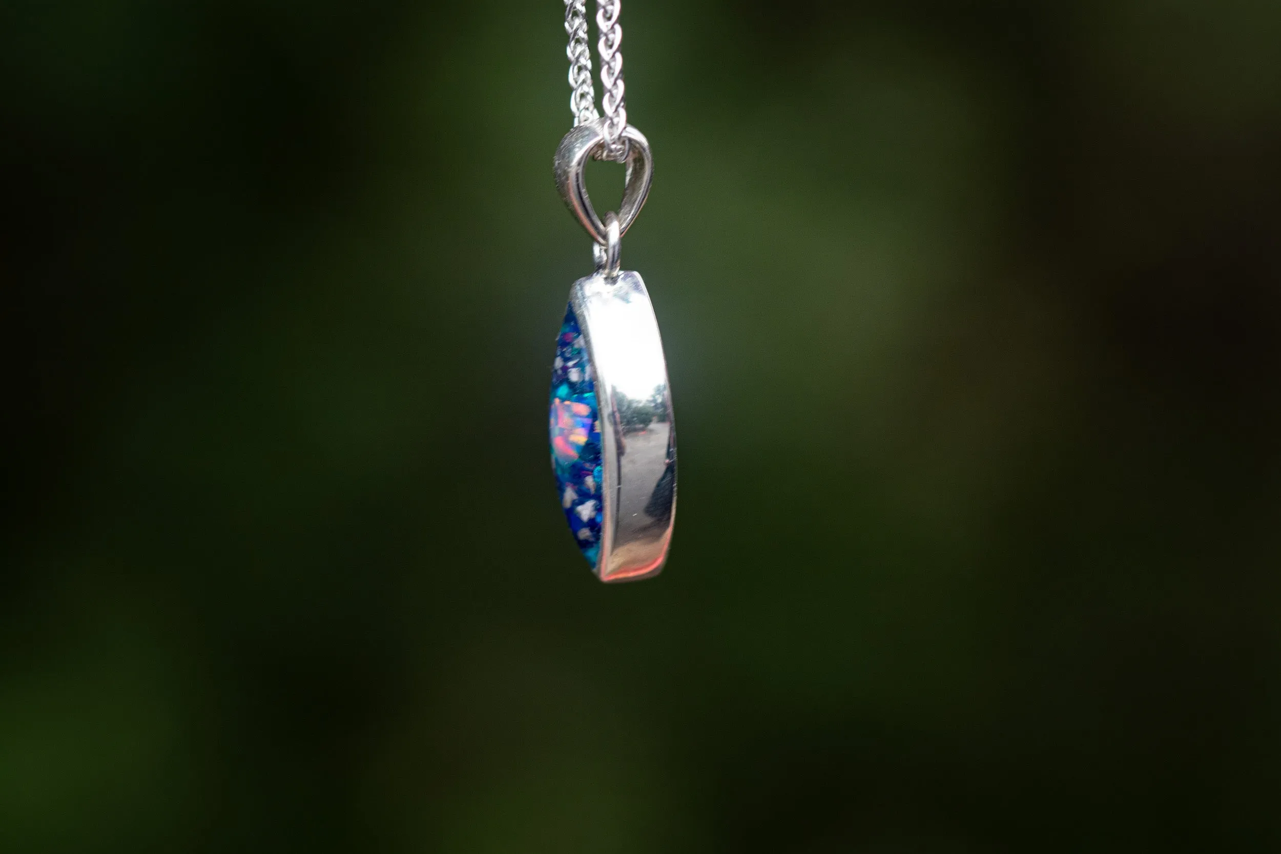 Diamond Opal Drop Pendant with Cremation Ash