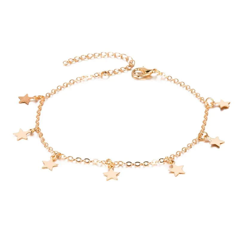 Double-layered anklet chain heart-shaped anklet