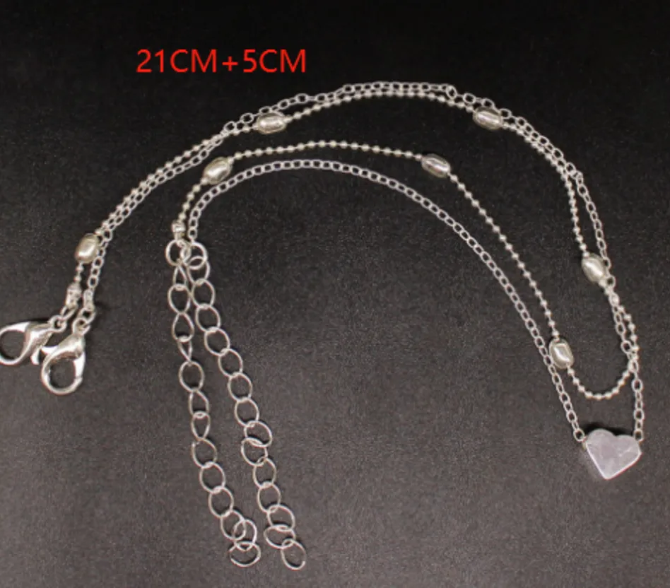 Double-layered anklet chain heart-shaped anklet