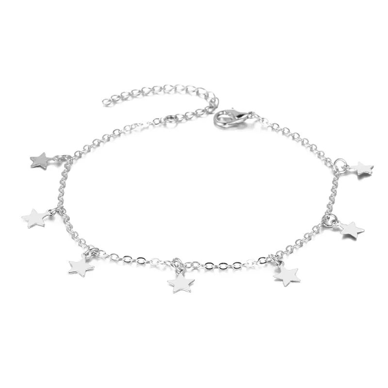 Double-layered anklet chain heart-shaped anklet