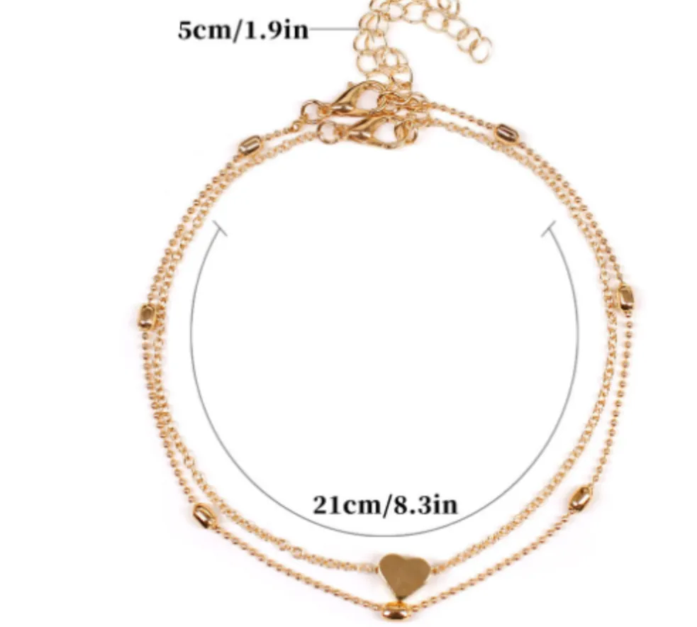 Double-layered anklet chain heart-shaped anklet