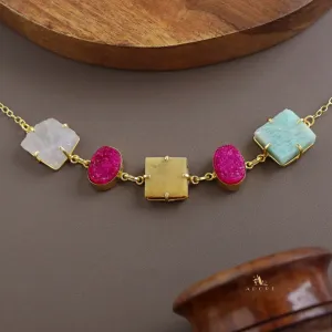 Druzy Oval Square Claw Raw stone Choker