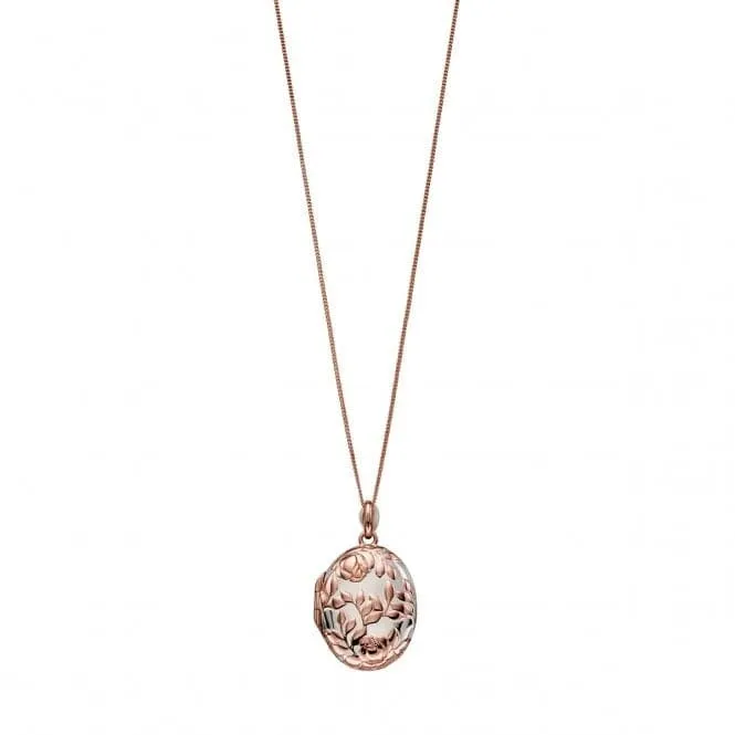 Elements Silver Rose Gold Plated Rose Bush Embossed Locket Pendant P4702