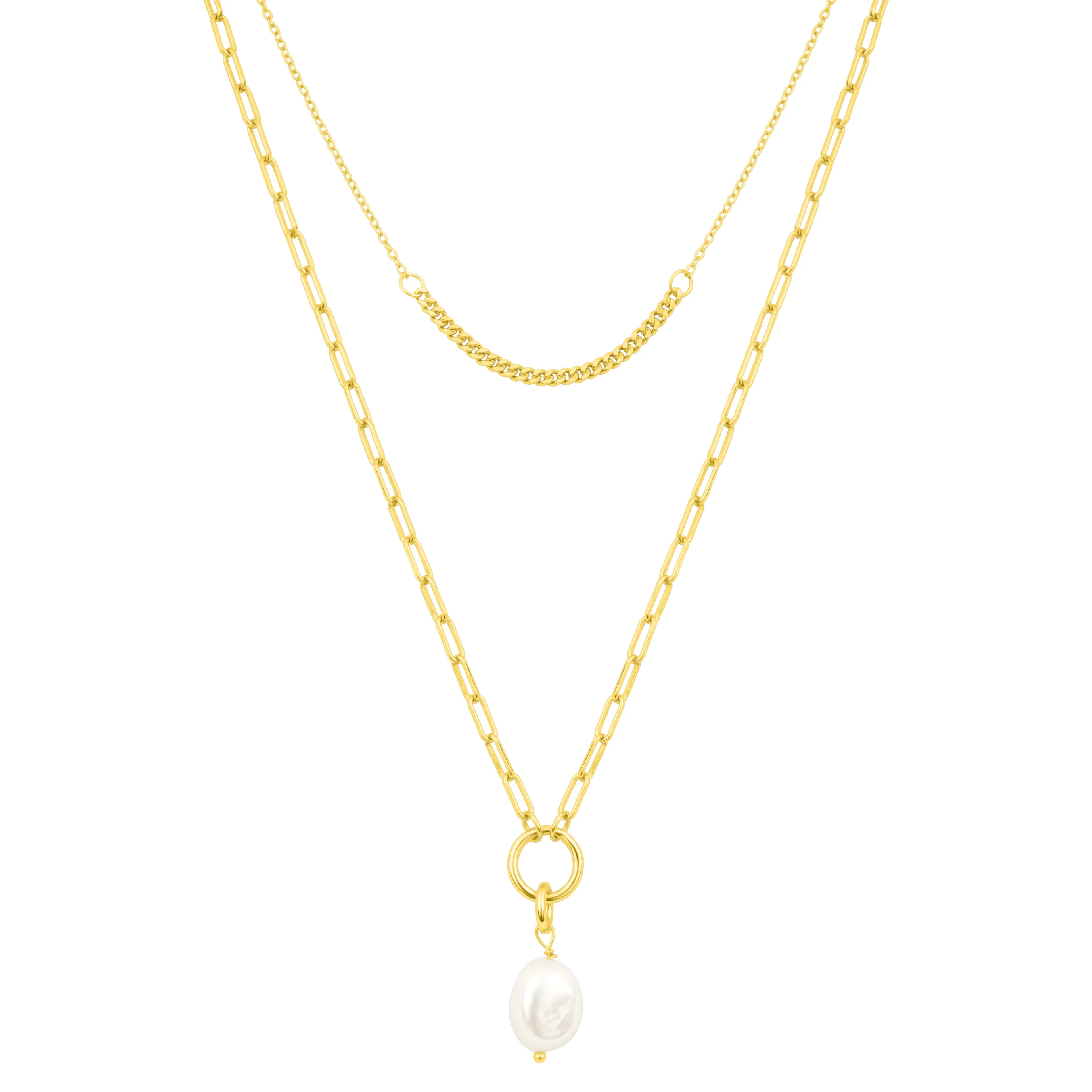 EMILY PEARL LAYER NECKLACE GOLD