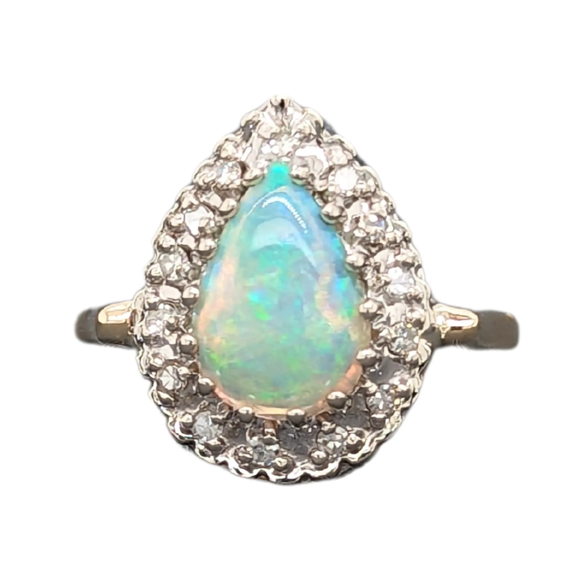 Estate: 14K Two Tone Opal Diamond Ring