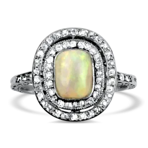 Estate Antique Platinum Opal & Diamond Ring