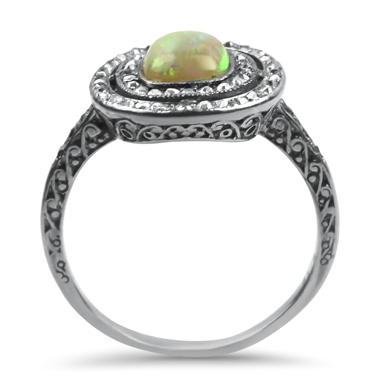 Estate Antique Platinum Opal & Diamond Ring