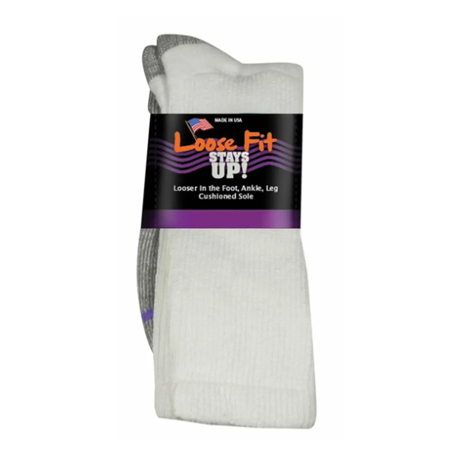 Extrawide Loose Fit Stays Up Cotton Crew Sock (Unisex) - White