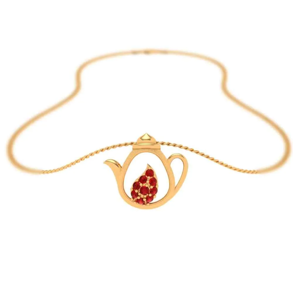 Floral Crystal Gold Tea Pot Pendant