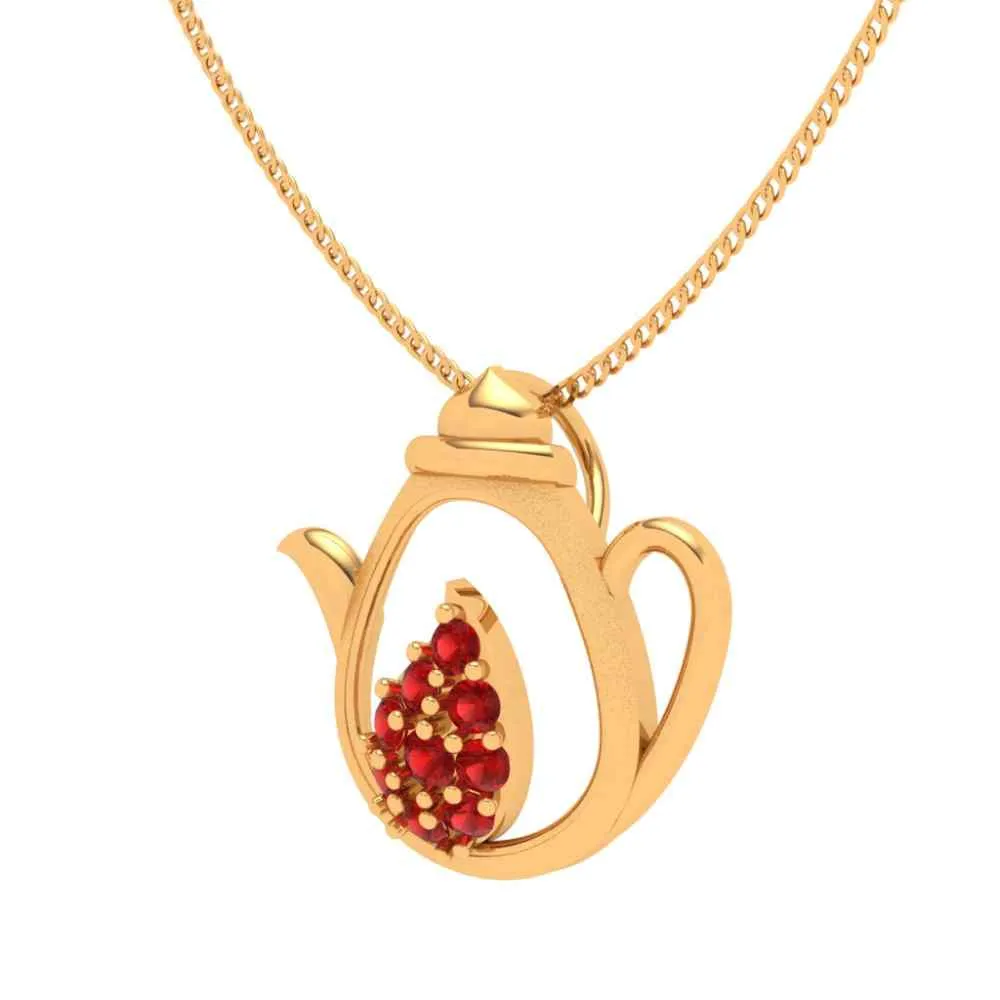 Floral Crystal Gold Tea Pot Pendant