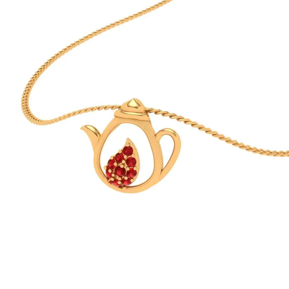 Floral Crystal Gold Tea Pot Pendant