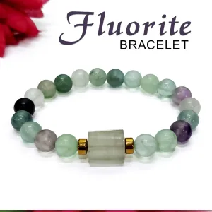 Fluorite Matte Tumble Natural Stone Bracelet With Golden Hematite