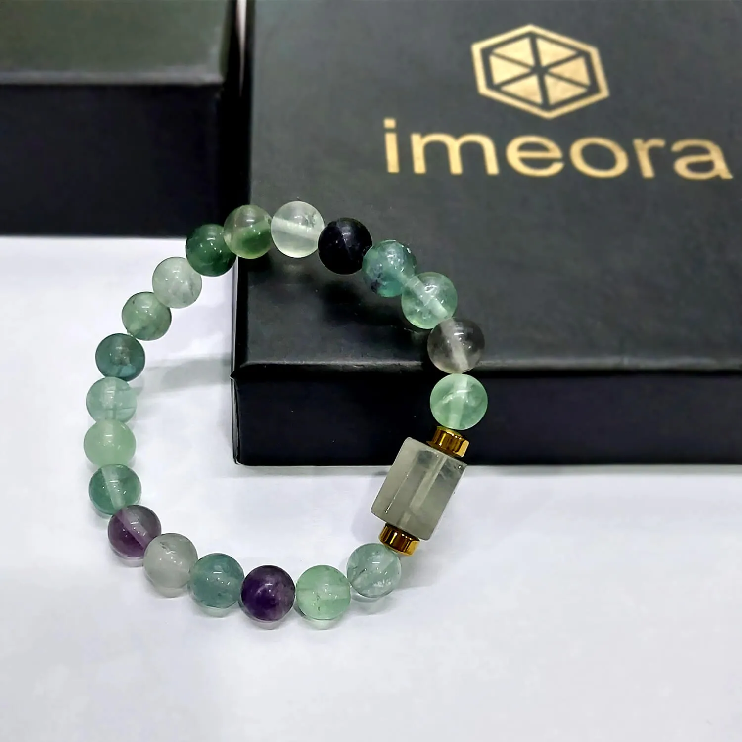 Fluorite Matte Tumble Natural Stone Bracelet With Golden Hematite