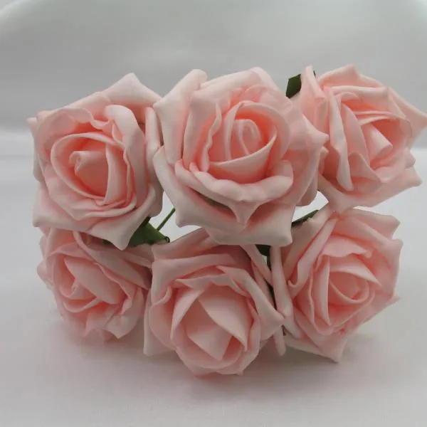 Foam roses a bunch of 6 light coral flowers - 6cm head size