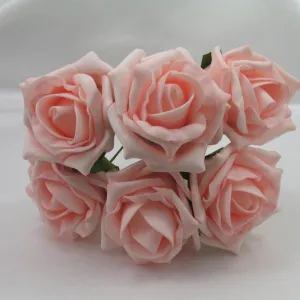 Foam roses a bunch of 6 light coral flowers - 6cm head size