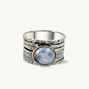 Frida - Moonstone 925 Silver Spinning Ring With Brass Setting