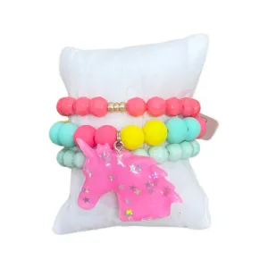 Girls Bracelet Stack - Unicorn Dreams - Hot Pink