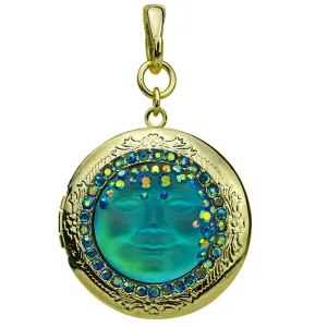 Goddess Mystic Seaview Moon Love Never Dies Locket Open Ring Charm (Goldtone/Blue Sphinx)