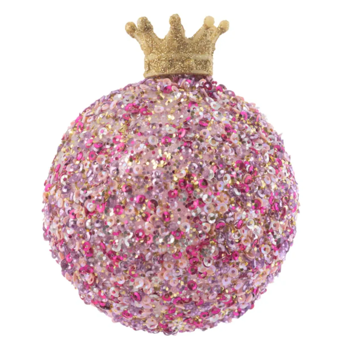 Gold Crown Confetti Glass Ball Ornament - Pink