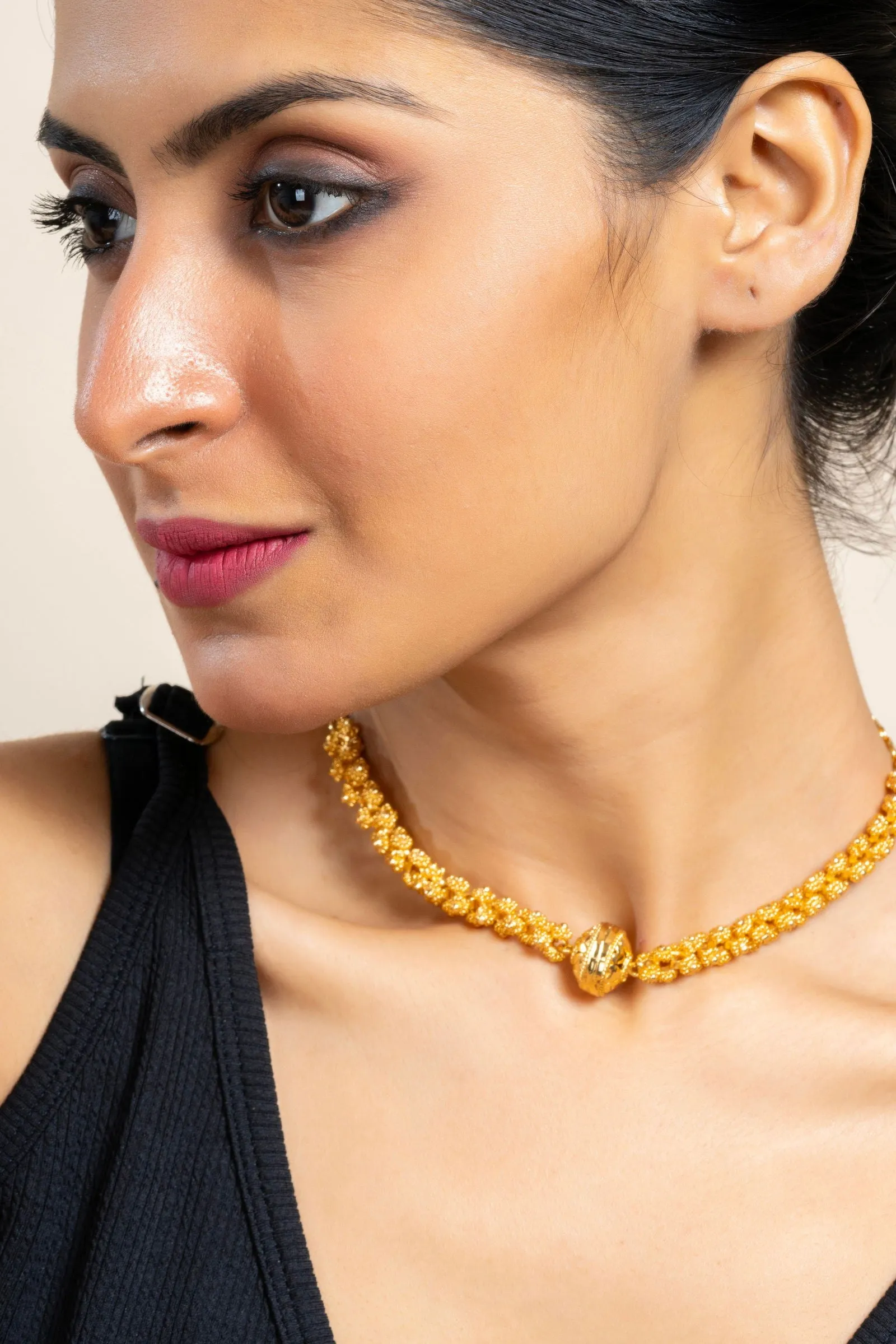 Gold Plated Designer Focal Bead Choker Necklace - Copper Jewelry for All Occasions