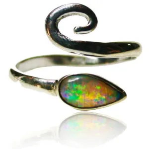 Green Orange Boulder Crystal Opal Ring