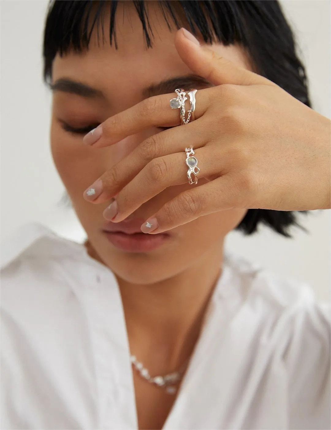 Grey Moonstone Double-layered Open Ring