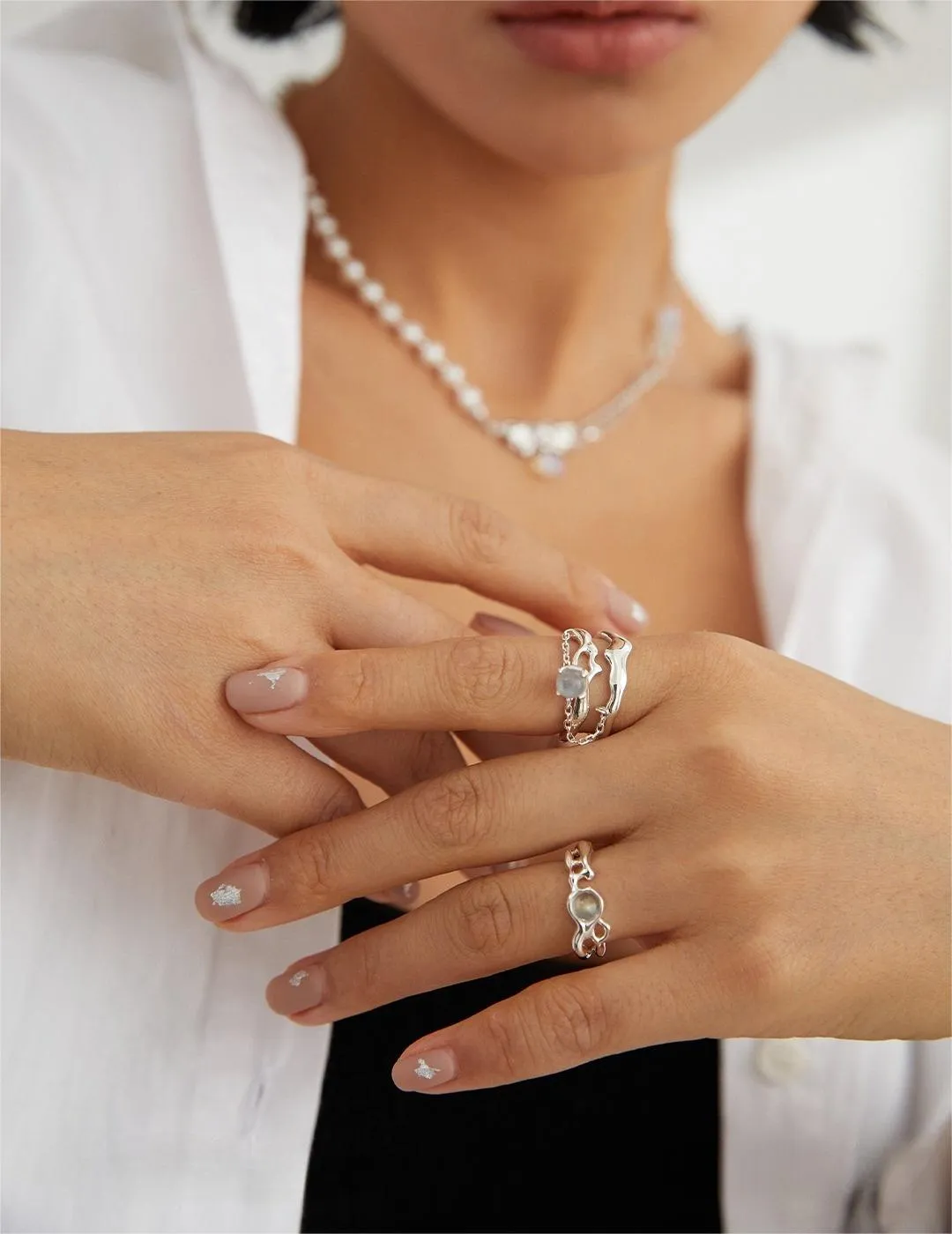 Grey Moonstone Double-layered Open Ring