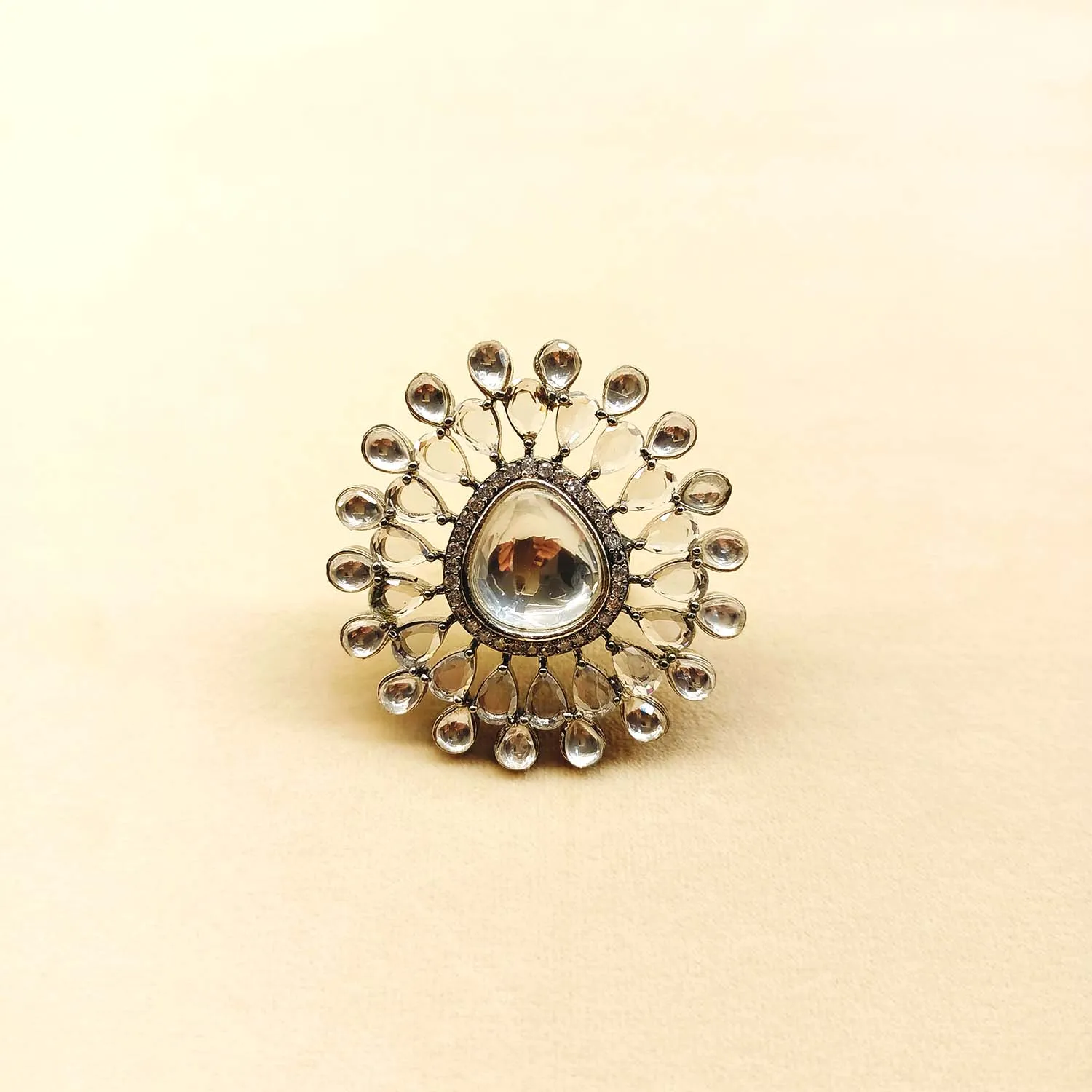 Gungun Diamonds Rhodium Plated Victorian Ring